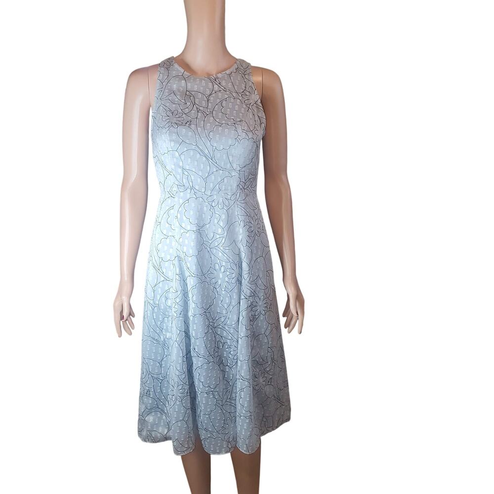 Banana Republic Petite 2P Petite Blue Clip Dot Square Fit & Flare Dress Modest